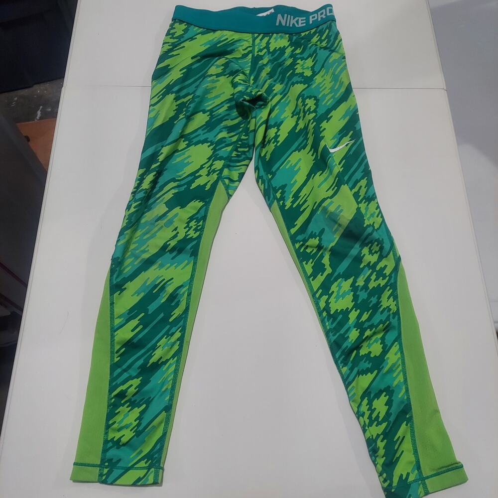 Nike Pro Leggings Girls M Green Pixel Pixelated pants stretchy